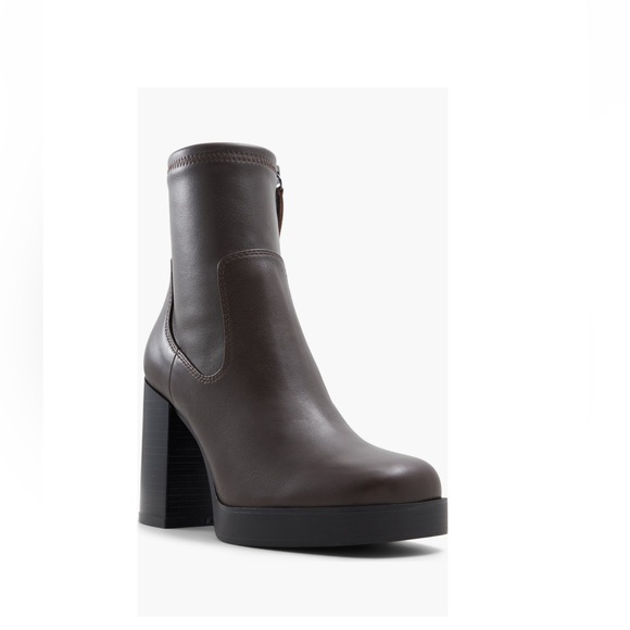 ALDO Seraphica Platform Leather Bootie Dark Brown Women’s Size 10 or 10B - Picture 1 of 14